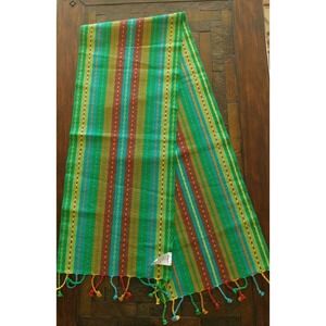 PIER 1 IMPORTS Multi Stripe Green Table Runner 100% Cotton  14"3 x 72"